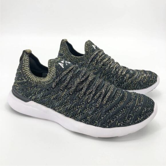 APL Techloom Wave Hybrid Black Gold Silver Pull-On Cushioned Running Shoe 7 - Picture 1 of 7
